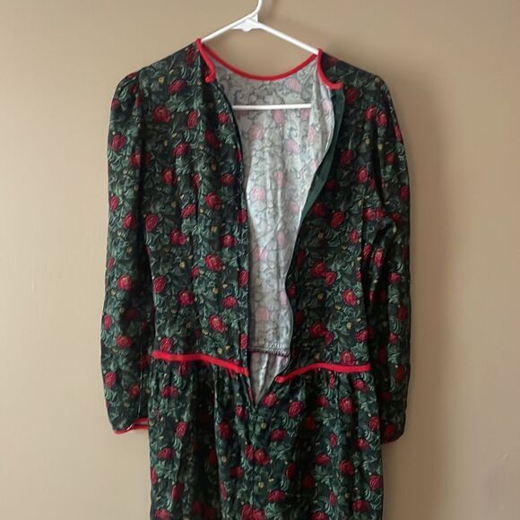 Tanner Women's Vintage 1980s Red & Green Floral Midi Dress Size 6 - Picture 5 of 10